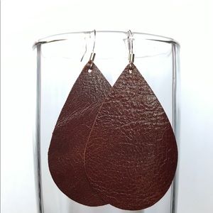 Soft Brown Teardrop Leather Earrings